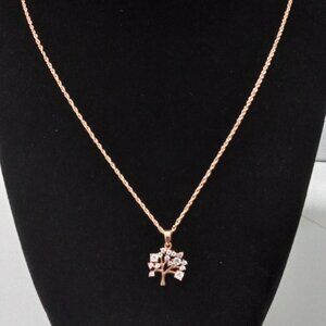 Rose Gold Silver Tree Pendant Necklace, Tree of Life Necklace